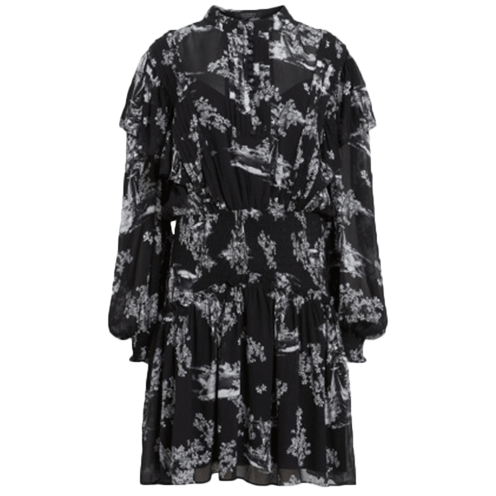 AllSaints Aubrey Sheer Frill Mini Dress